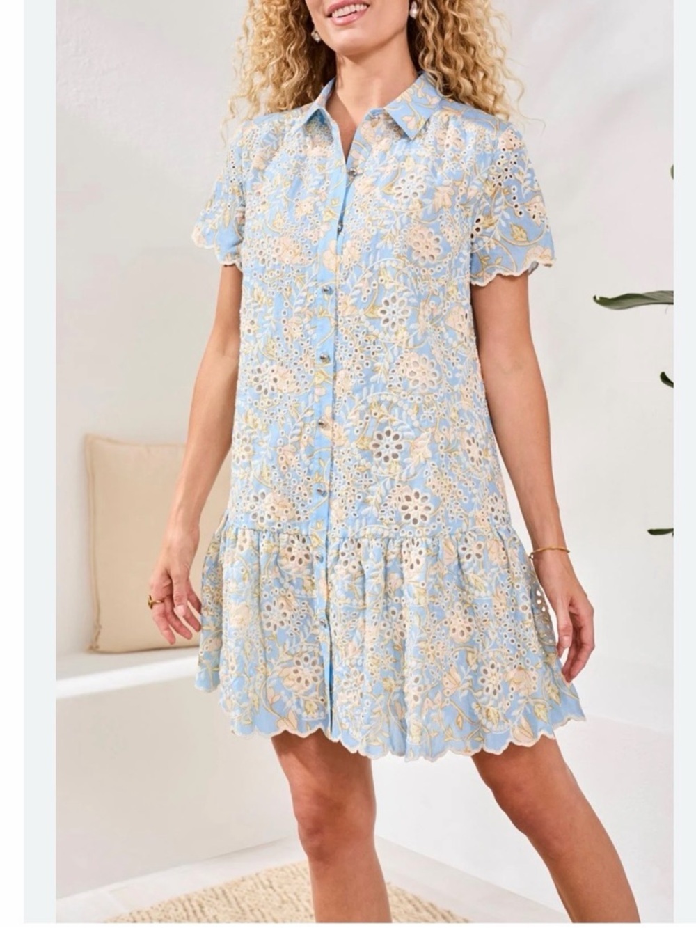 Patchington Light Blue and Cream Eyelet Shirt Dress